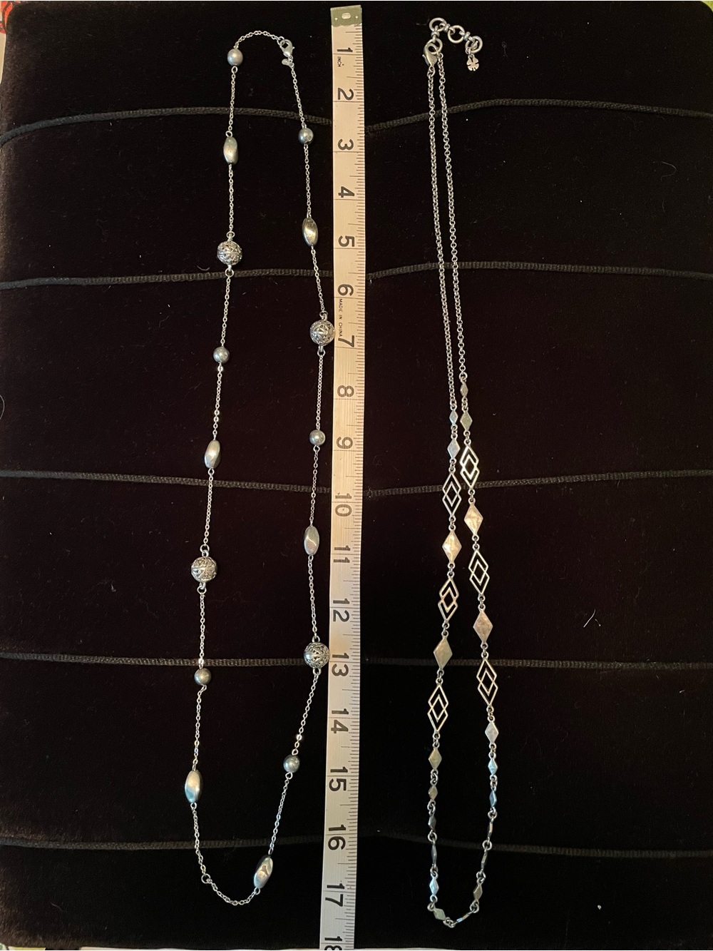 Delicate Silver-Tone Women's Layered Bead & Geometric Necklace Set